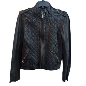 Michael Michael Kors Moto Jacket  Size Large Black Leather Long Sleeve Full Zip